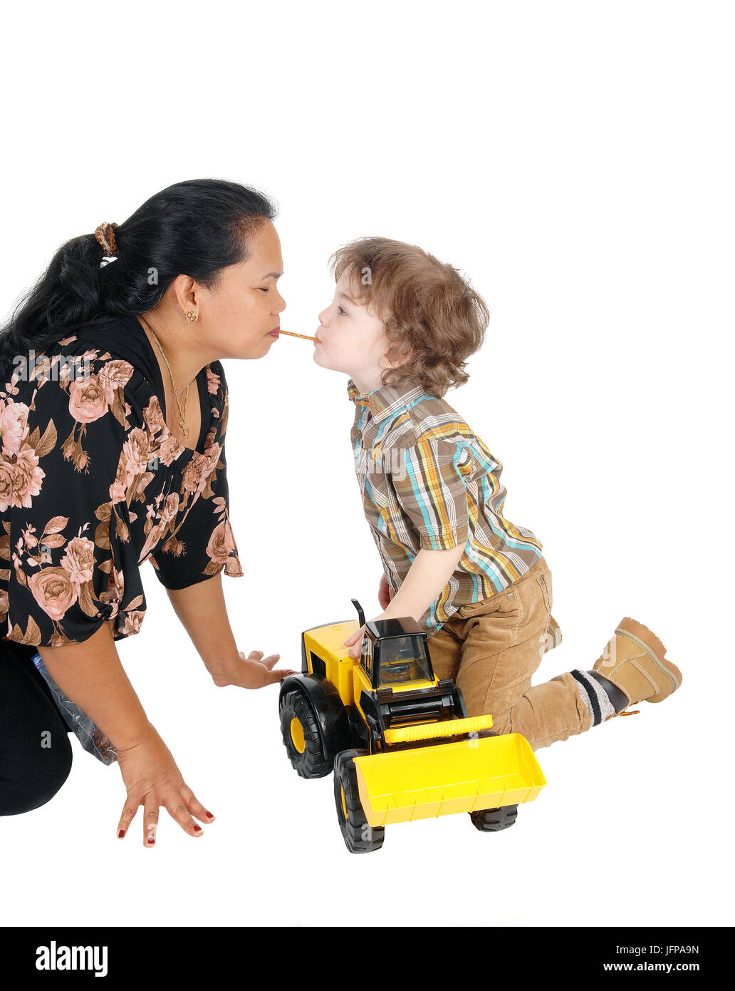 Nanny Anteile sanken mit kleinen Jungen. Stockfoto