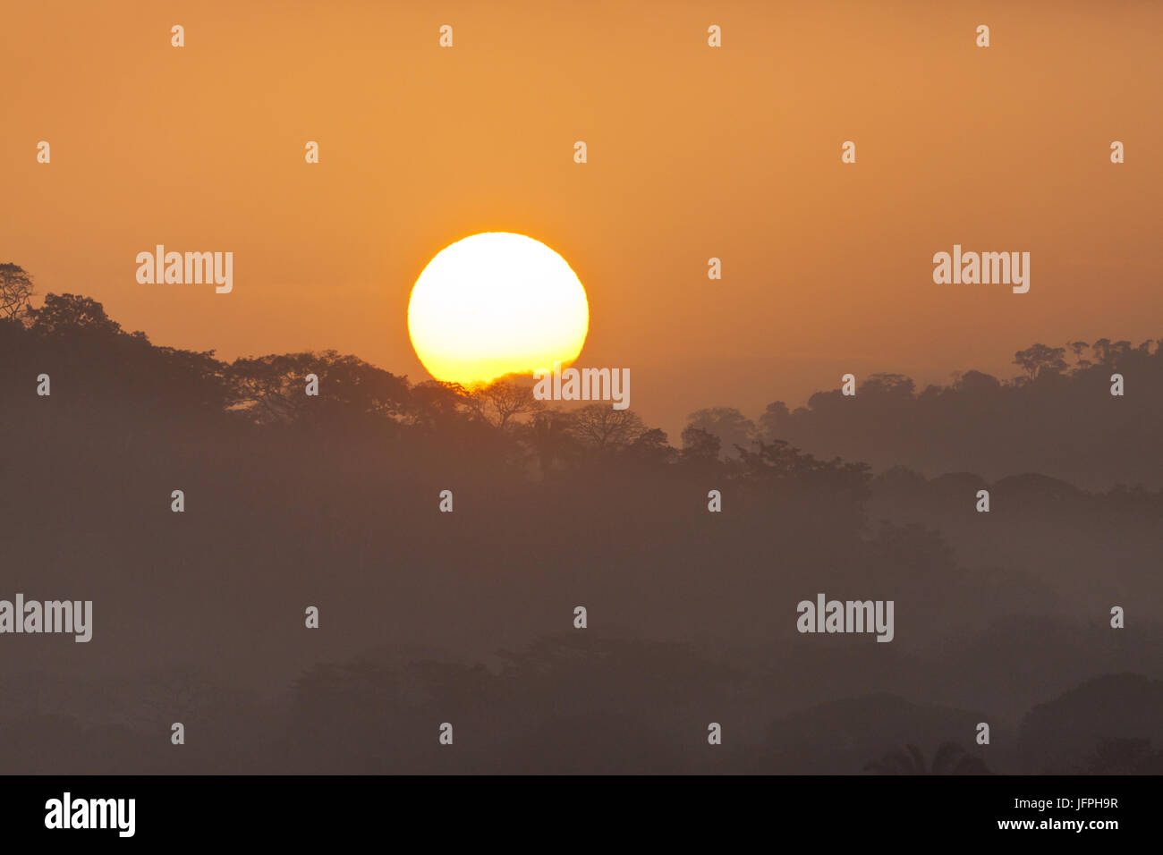 Sonnenaufgang im Soberania Nationalpark, Republik von Panama. Stockfoto