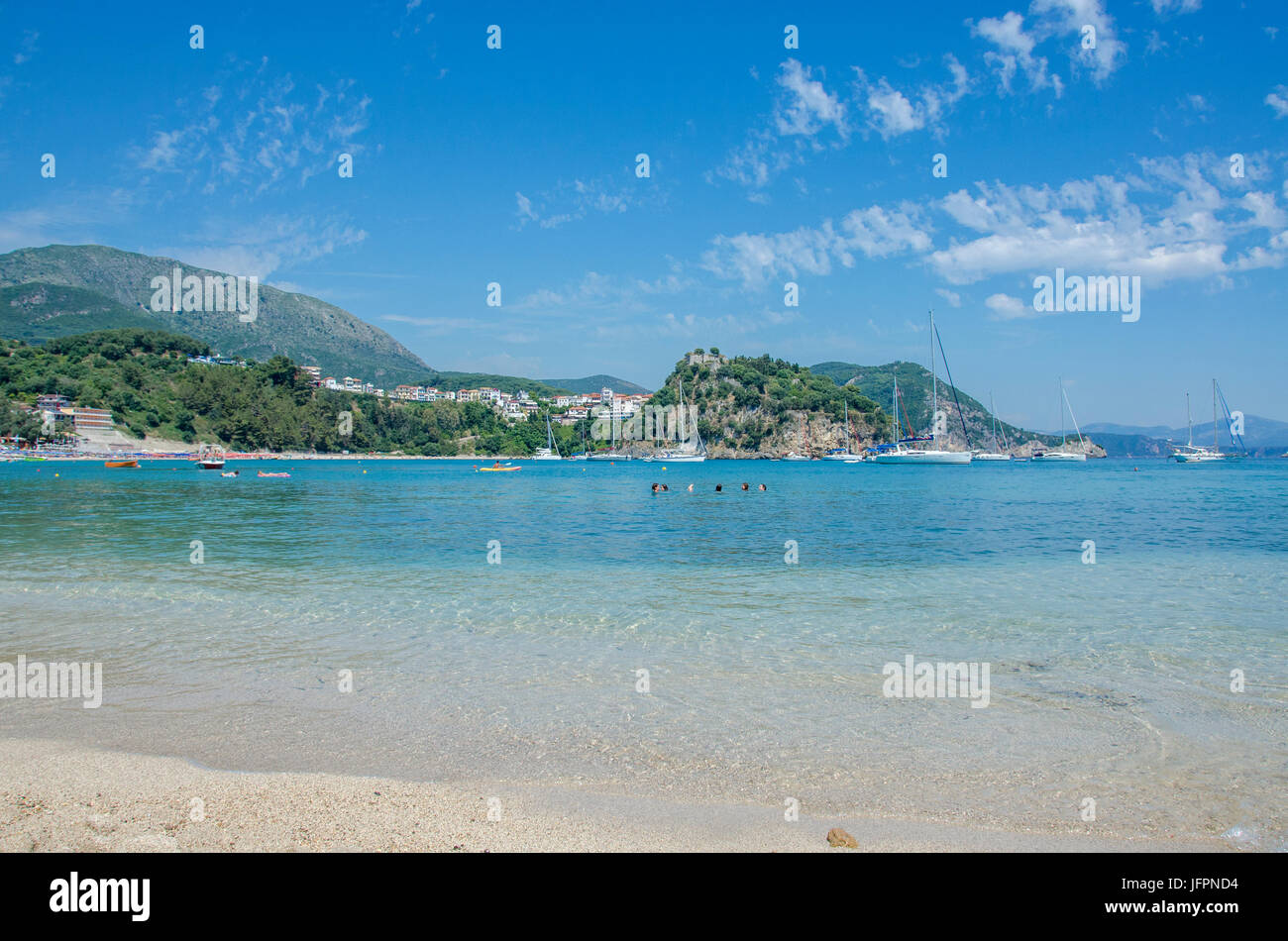 Beach-Szene - Valtos Beach - Ionisches Meer: Parga, Griechenland Stockfoto