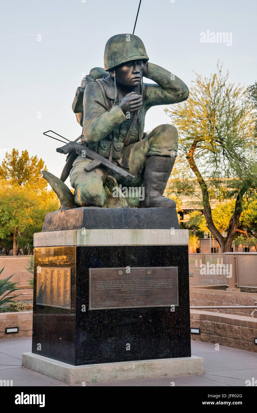 Denkmal für die Navajo Code Talkers des zweiten Weltkrieges, Skulptur, Phoenix, Hauptstadt des Staates Arizona, USA Stockfoto