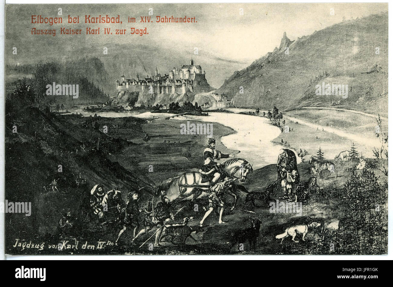 1 54-Elbogen-1910-Gerit Kaiser Karl iV. Zur Jagd-Brück & Sohn Kunstverlag Stockfoto