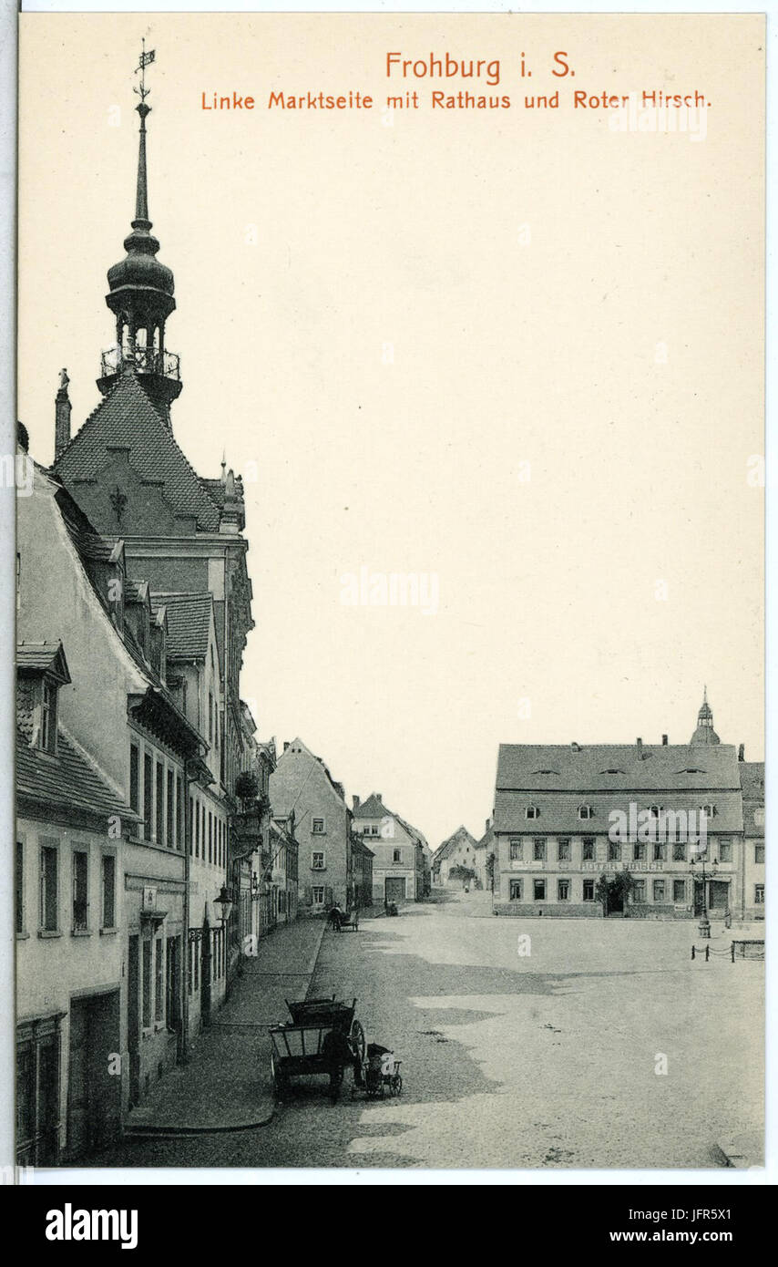 14987-Frohburg-1912-Linke Marktseite, Rathaus, Hotel Roter Hirsch-Brück & Sohn Kunstverlag Stockfoto