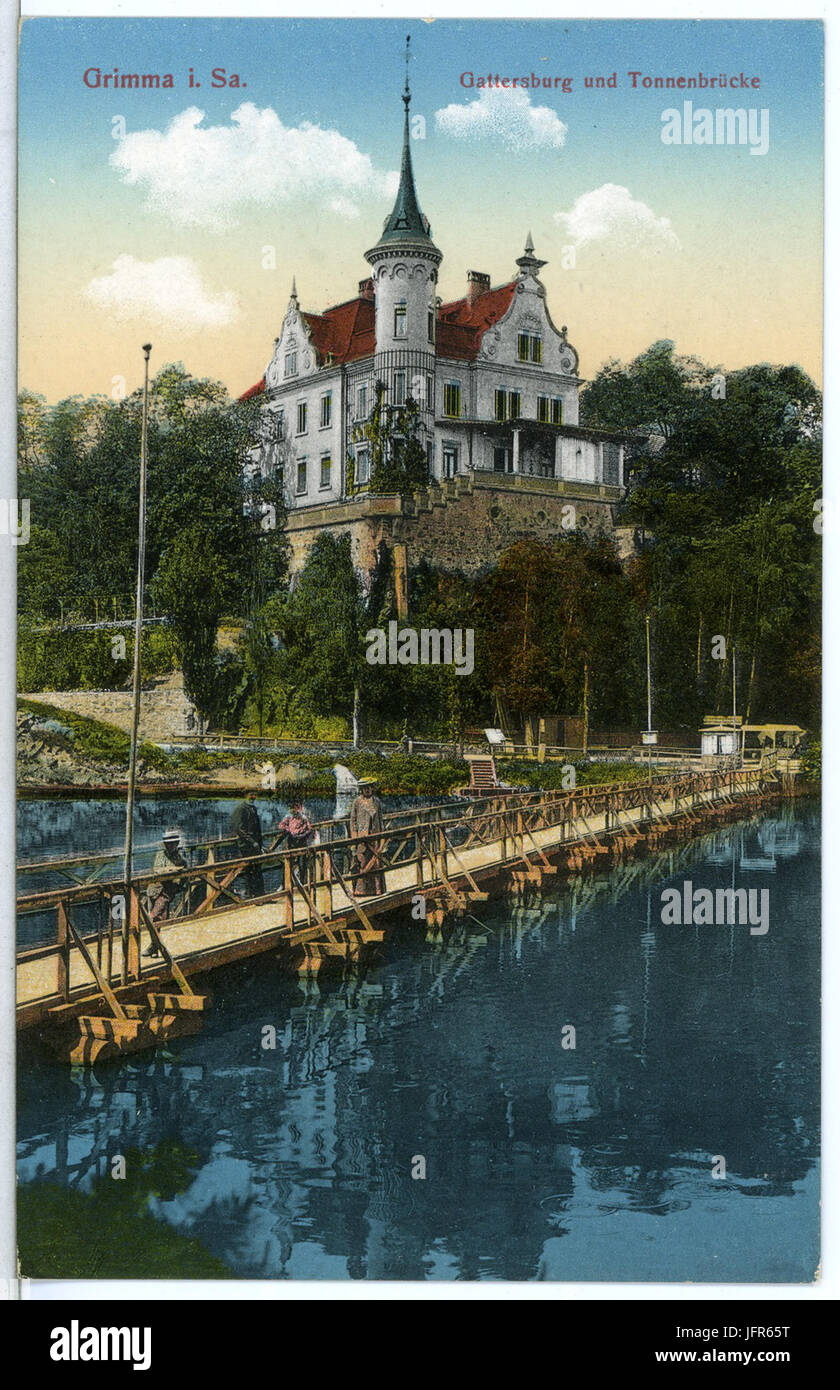 15179-Grimma-1912-Gattersburg Und Tonnenbrücke-Brück & Sohn Kunstverlag Stockfoto