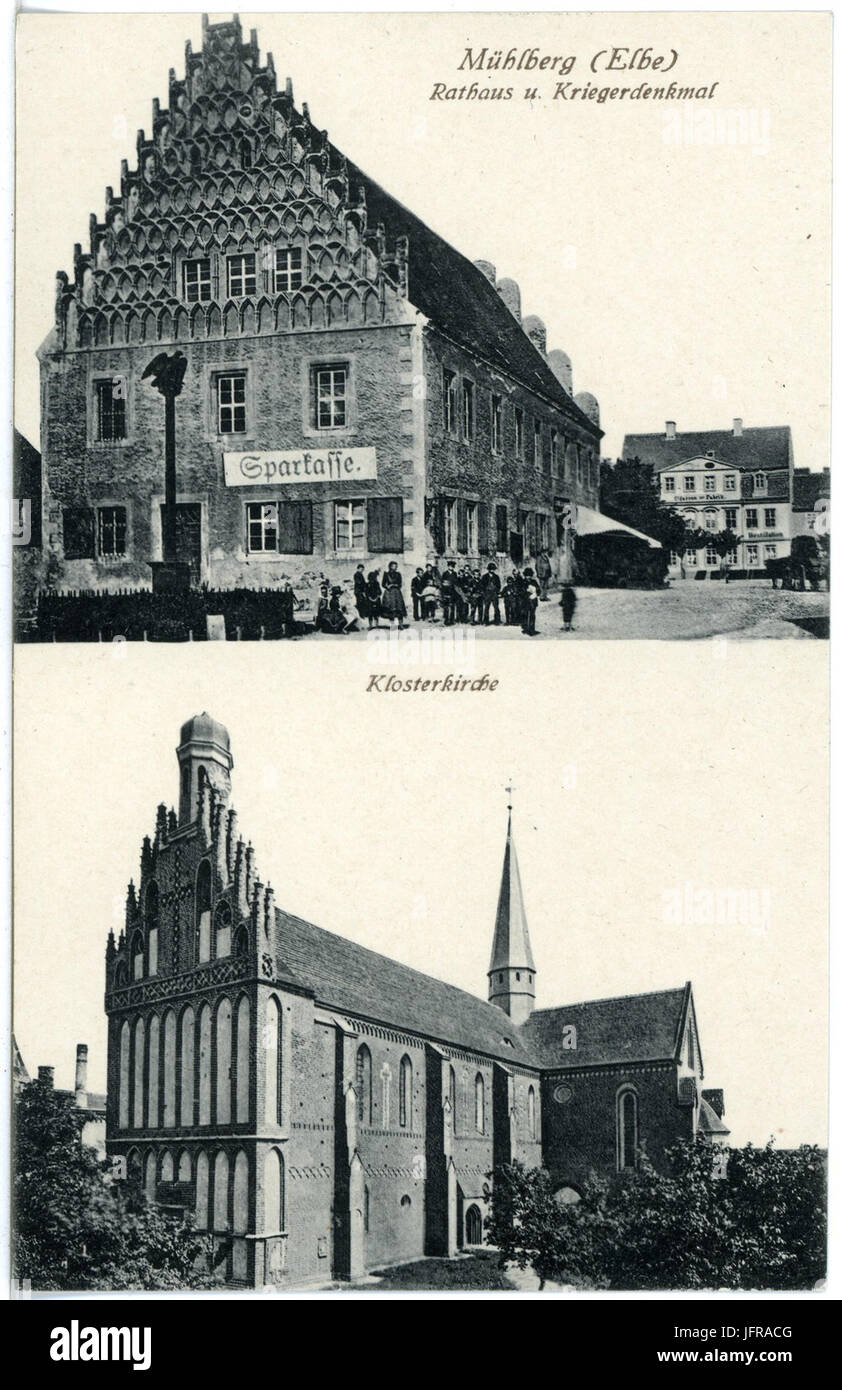17988-Mühlberg-1914-Klosterkirche Und Rathaus-Brück & Sohn Kunstverlag Stockfoto