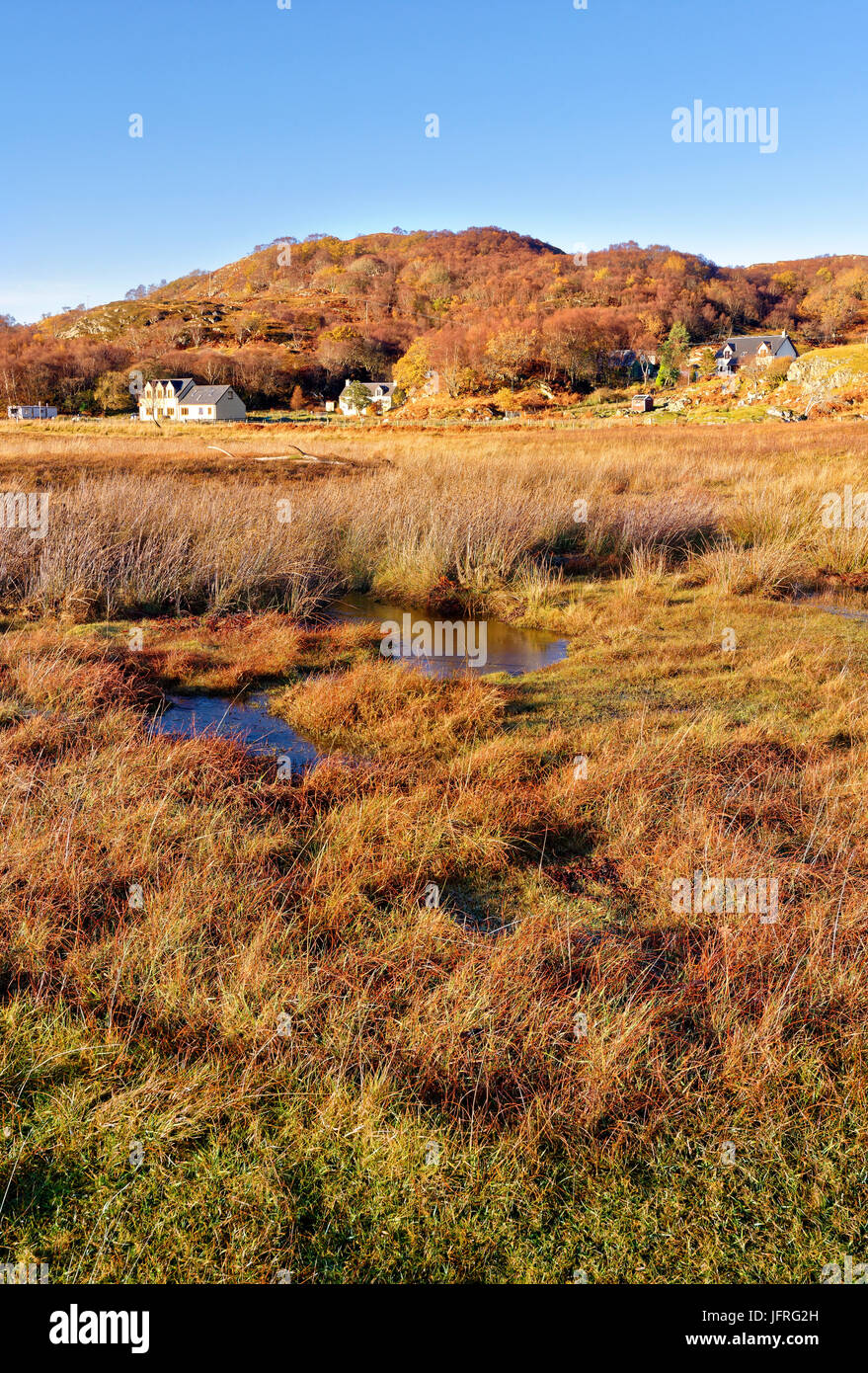 Blick auf Kentra Bucht auf der Halbinsel Ardnamurchan, Schottisches Hochland Stockfoto