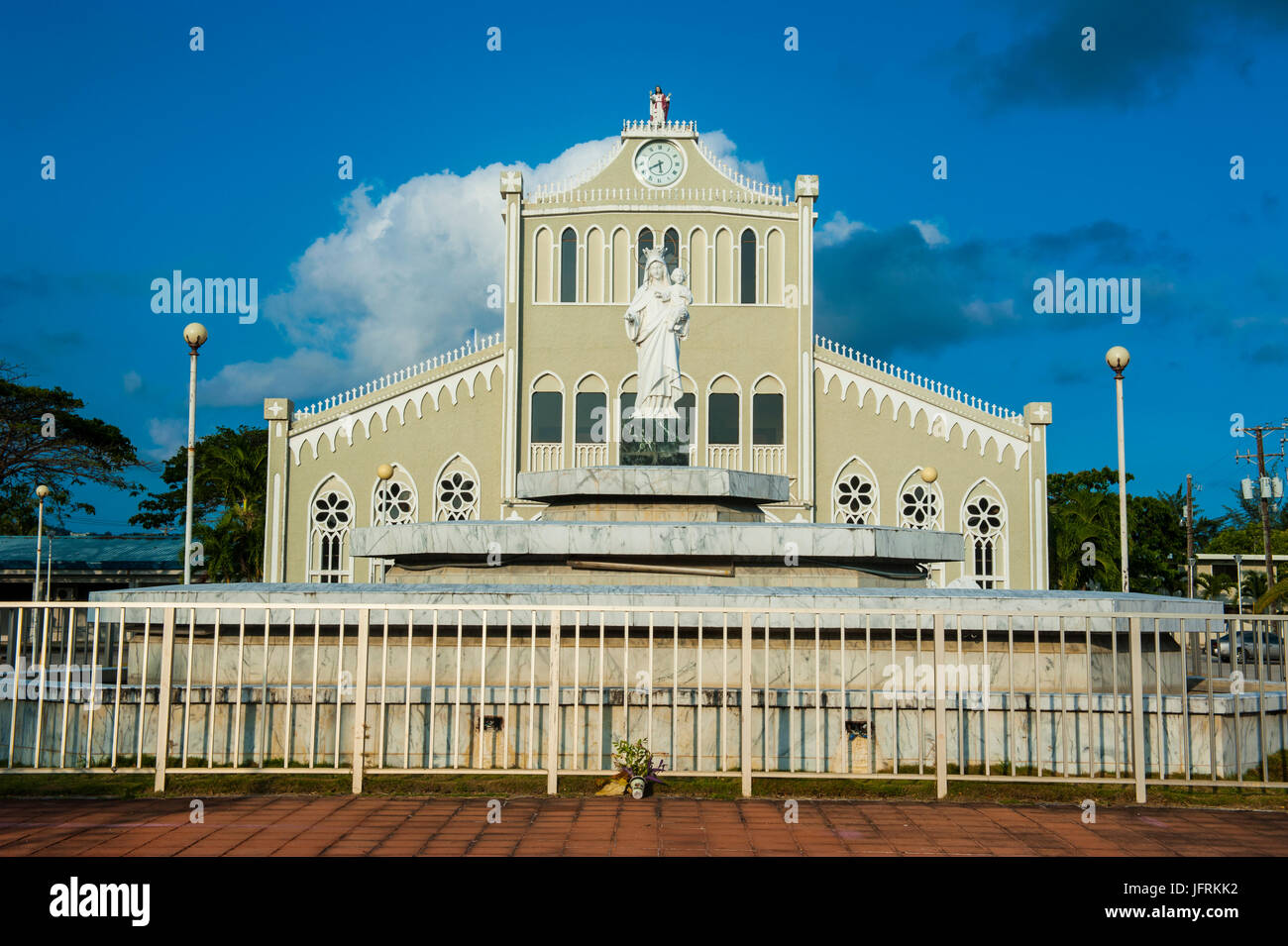 Statue vor der Kathedrale von Garapan, Saipan, Nördliche Marianen, Berg Karmel, Central Pacific Stockfoto