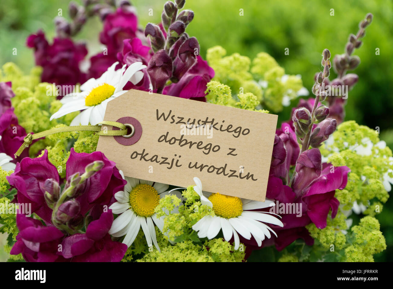 Polnische Geburtstagskarte mit DemText: Herzlichen Glückwunsch zu deinem Geburtstag Stockfoto