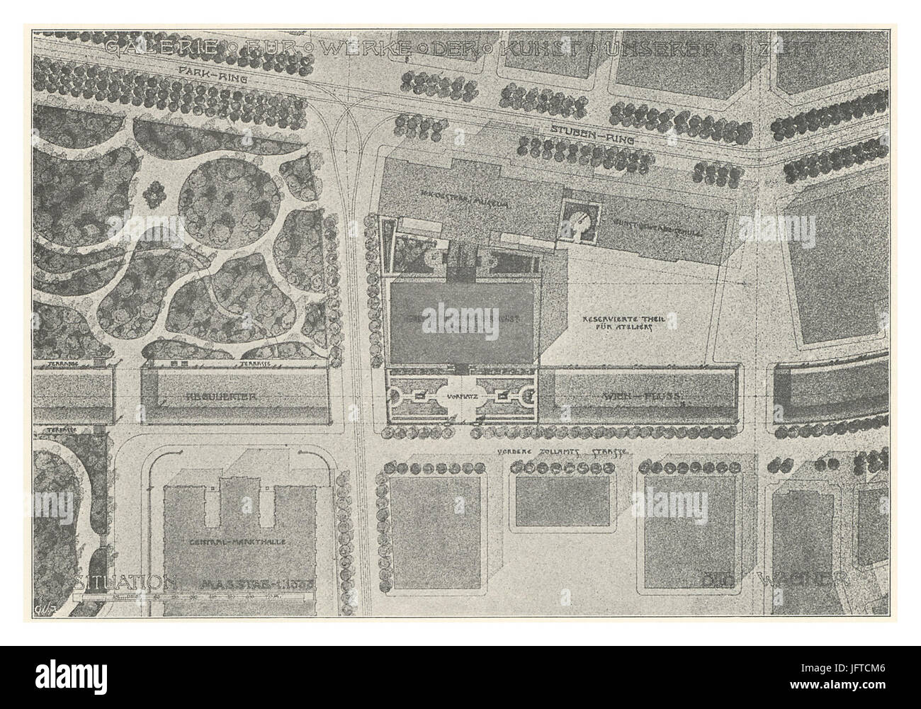 05 Wagner - Studie Galerie Für Werke der Kunst Unserer Zeit Bd. III 2. Heft - Situationsplan Stockfoto