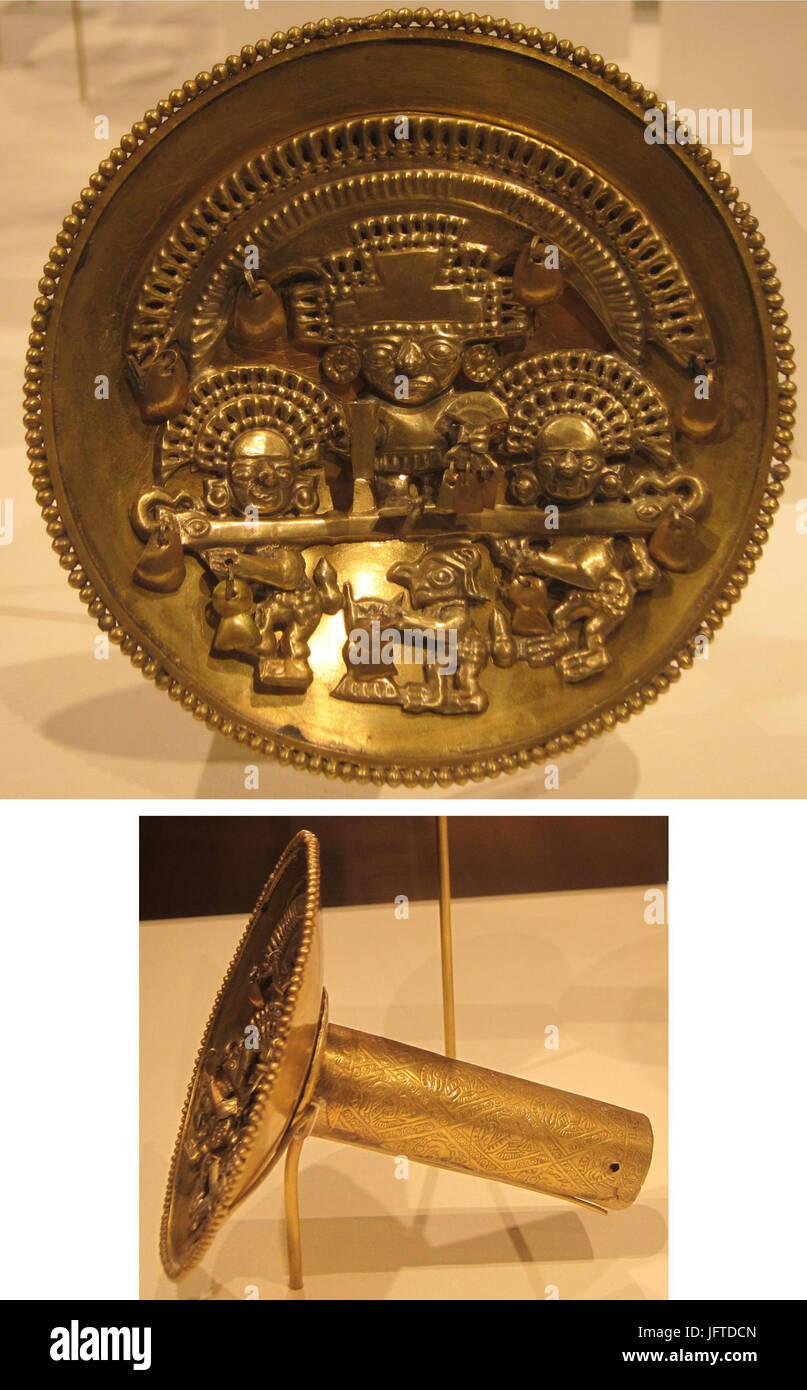 12.-15. Jahrhundert gehämmert Goldlegierung Chimú Earflare, Metropolitan Museum of Art, 1991.419.67 Stockfoto