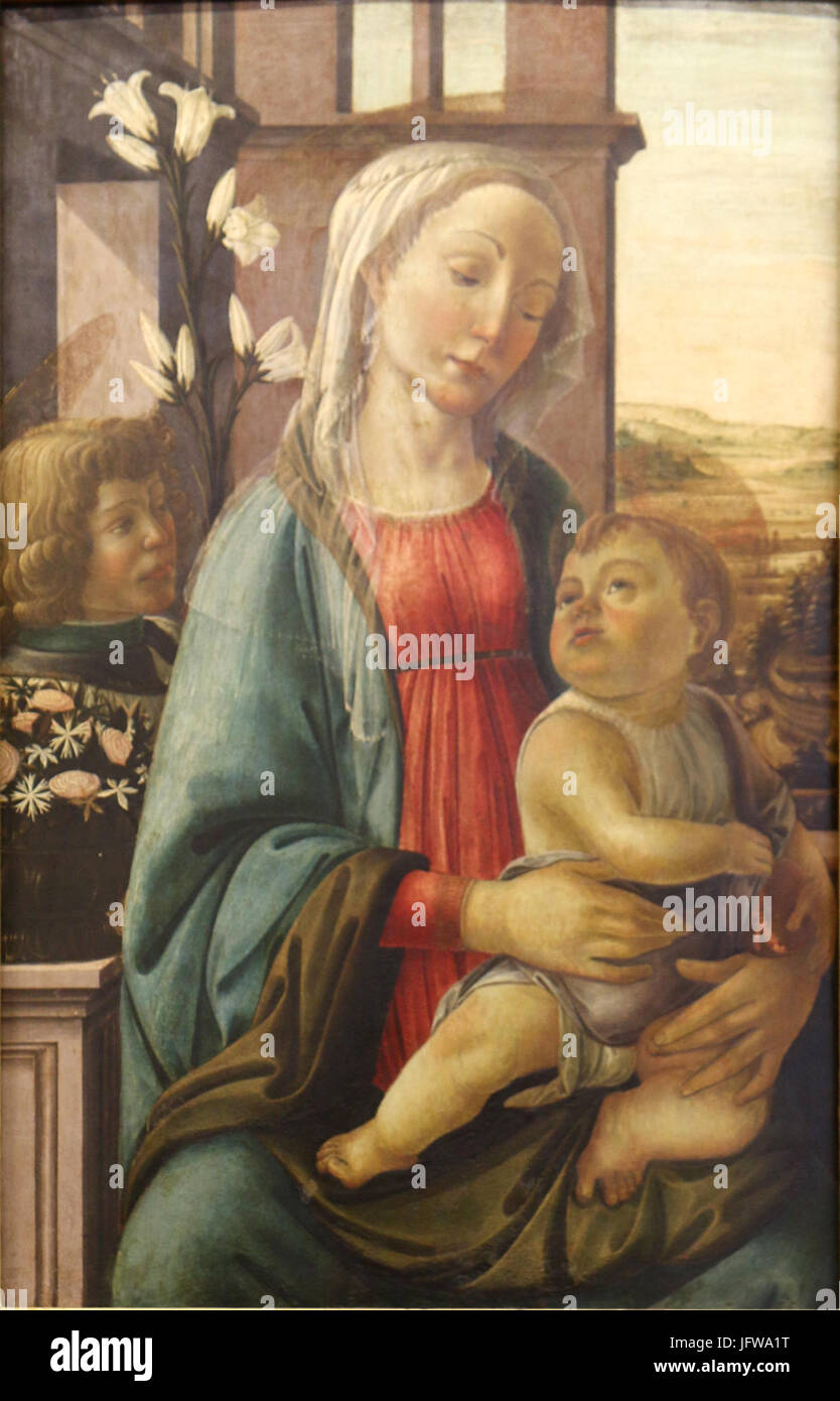 Botticelli École - Vierge et Enfant Avec un Ange Stockfoto