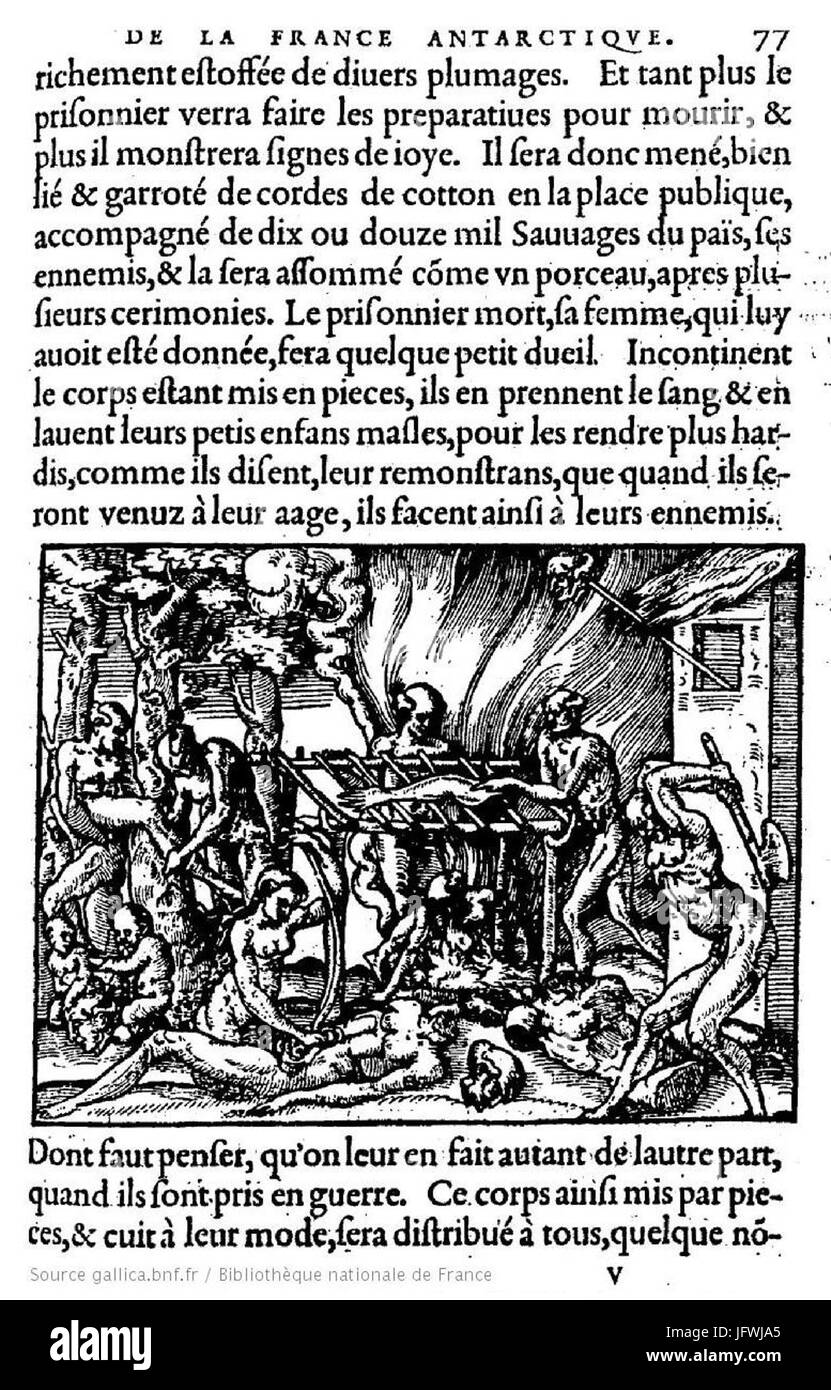 Kannibalismus in Brasilien ("französische Antarktis") im Jahre 1555, von André Thevet Stockfoto