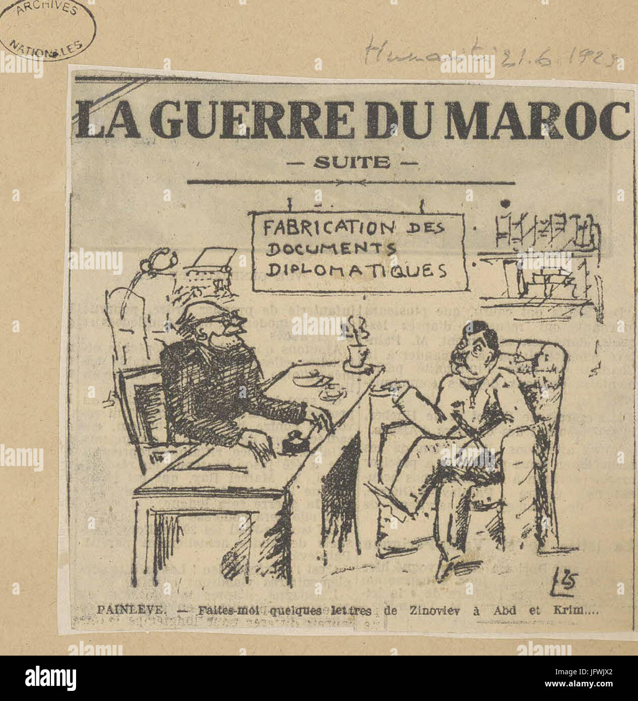 Karikatur von Paul Painlevé, Président du Conseil, Par Laquelle il est Accusé de Fabriquer de faux Papiers Diplomatique - Archives Nationales - 313AP-20 - (1) Stockfoto