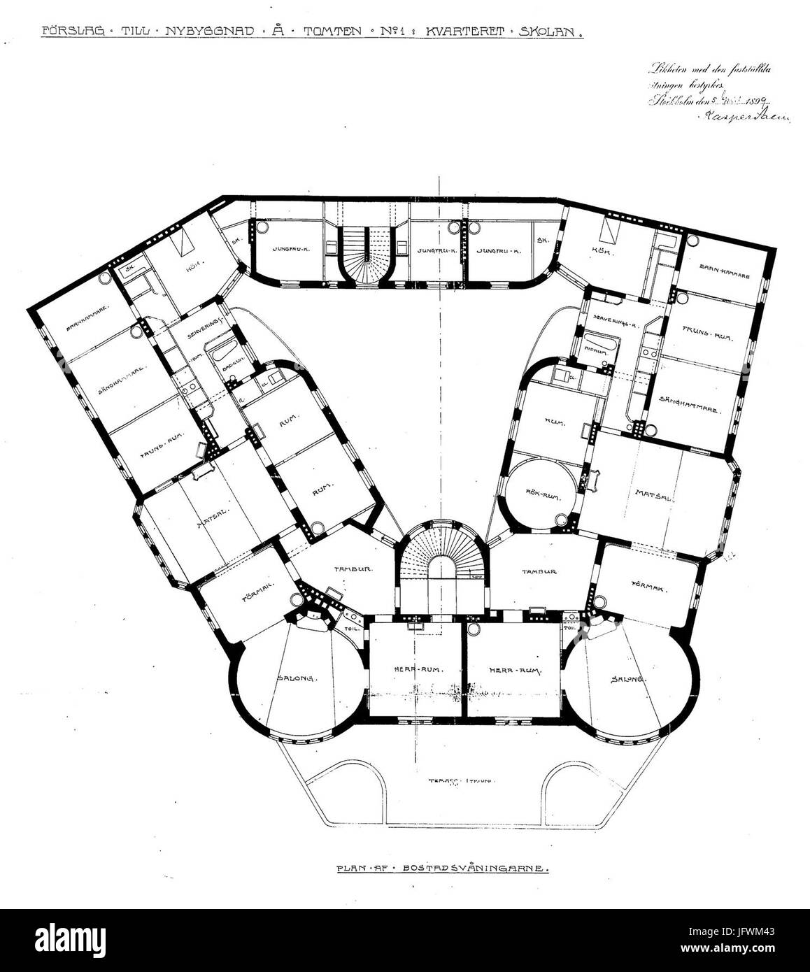 Carlbergska Huset, Bostadsvåning 1899 Stockfoto