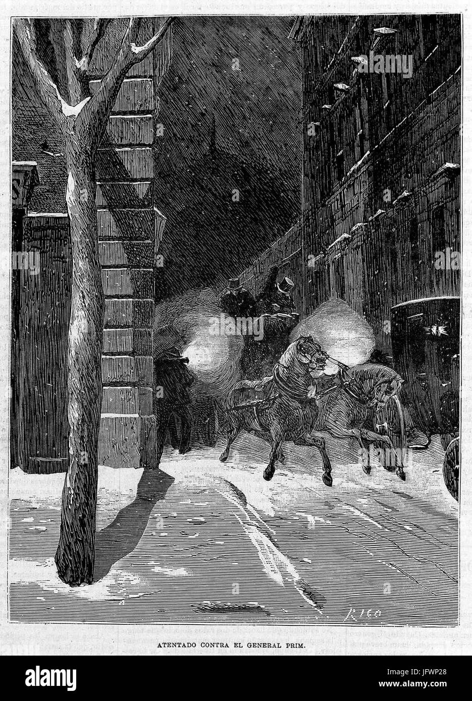 Atentado Contra el general Prim, de La Ilustración de Madrid Stockfoto