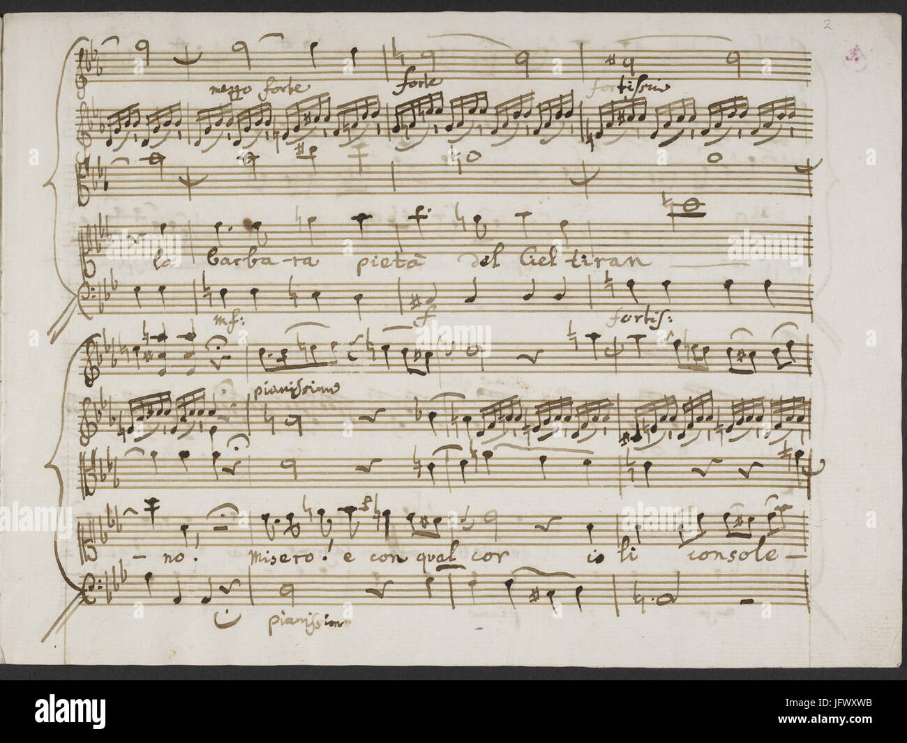 Christoph Willibald Gluck - Misero e Che Farò von Alceste. (BL Zweig MS 34 F. 2r) Stockfoto