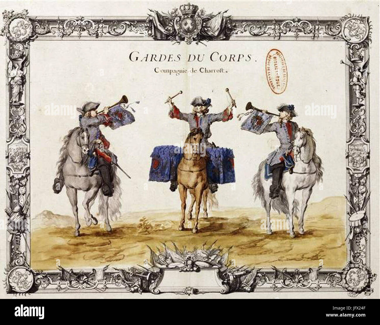Compagnie de Charost De La Maison du Roy 28Gardes du Corps Avec tambour et trompette29 Stockfoto