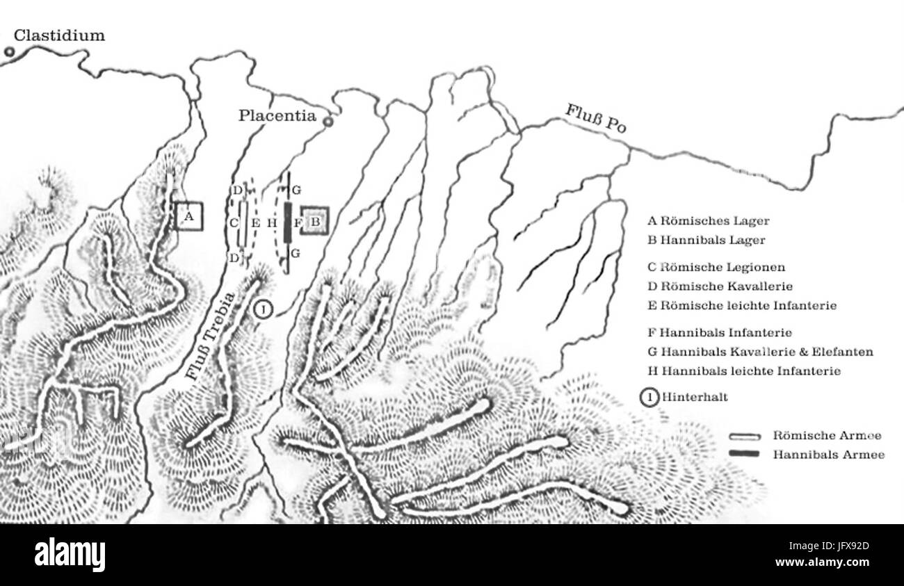 Battleofthetrebiamap B 28German Text29 Stockfoto