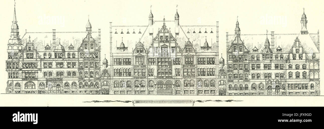 Beethovenstrasse, Hannover-Linden, Carl Arend, Architekt, Architektonische Charakterbilder, Jahrgang 3, Tafel 051, Skizze der so Nicht Zur mit Gekommen Westlichen Seite Mit der Humboldtschule (Heute IGS Linden) Stockfoto