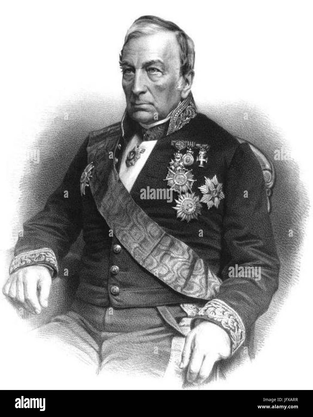 Bernard-Théobald-Joseph, Baron de Lacrosse, war eine bemerkenswerte historische Persönlichkeit, wahrscheinlich ein französischer Aristokrat, dessen Beiträge mit sozialen oder politischen Angelegenheiten verbunden sind. Stockfoto