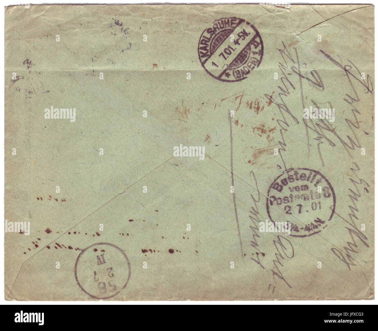 BF 30.06.1901 München Karlsruhe Berlin Zur Rohrpost Rs Stockfoto