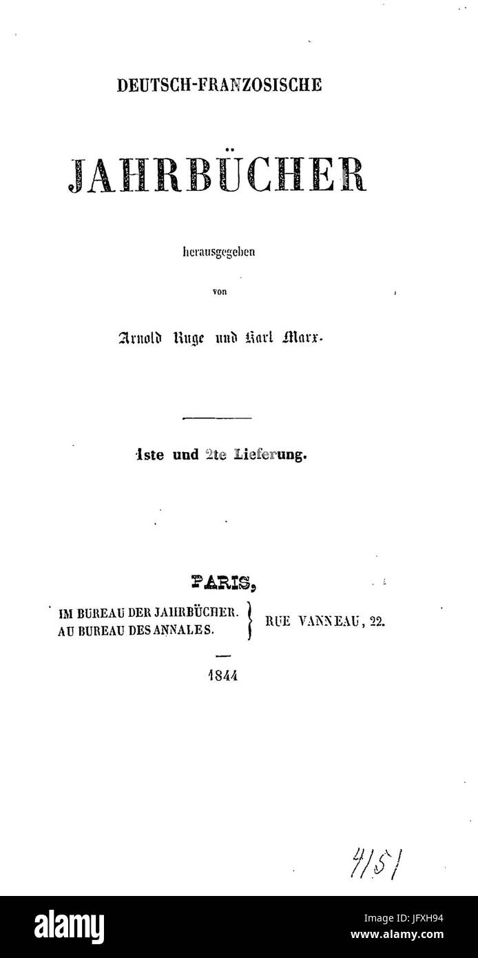 Deutsch Franz Jahrbücher (Ruge Marx) 002 Stockfoto