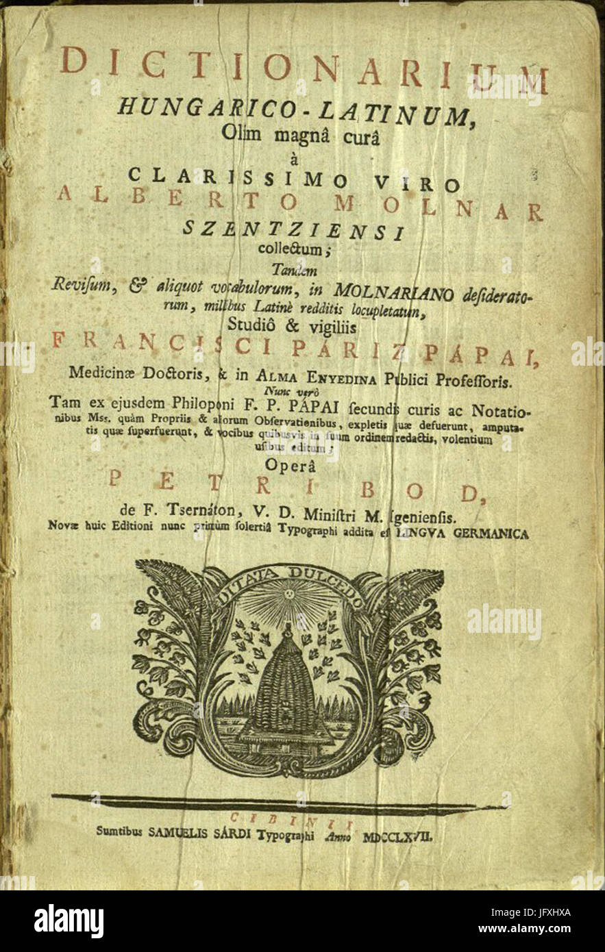 Dictionarium Hungarico-Latinum, Olim Magnâ Curâ À Clarissimo viro Stockfoto