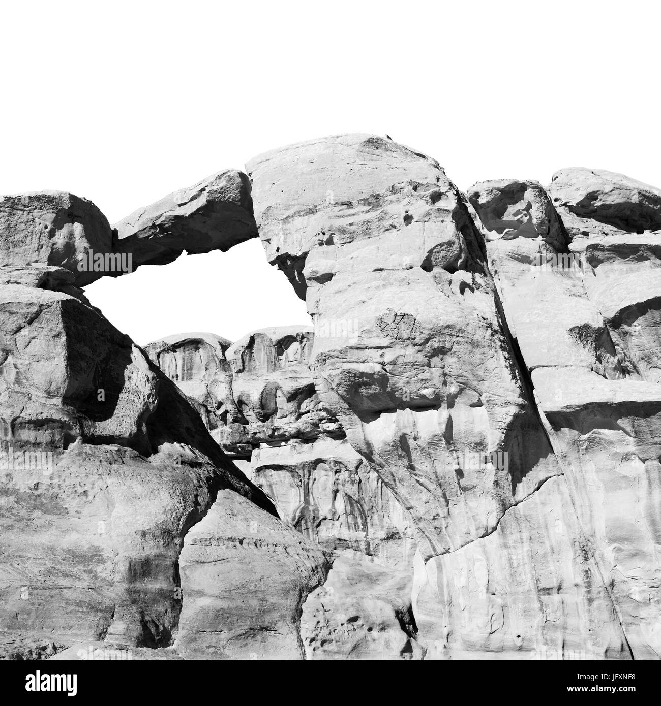 Wadi rum in Jordanien die alten Wüste und Felsen in der Nähe von das Loch Stockfoto