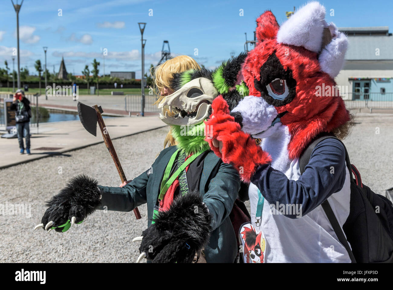 Comic und Cosplay-Fans versammeln sich am The Heartlands in Cornwall für Geekfest 3.0. Stockfoto