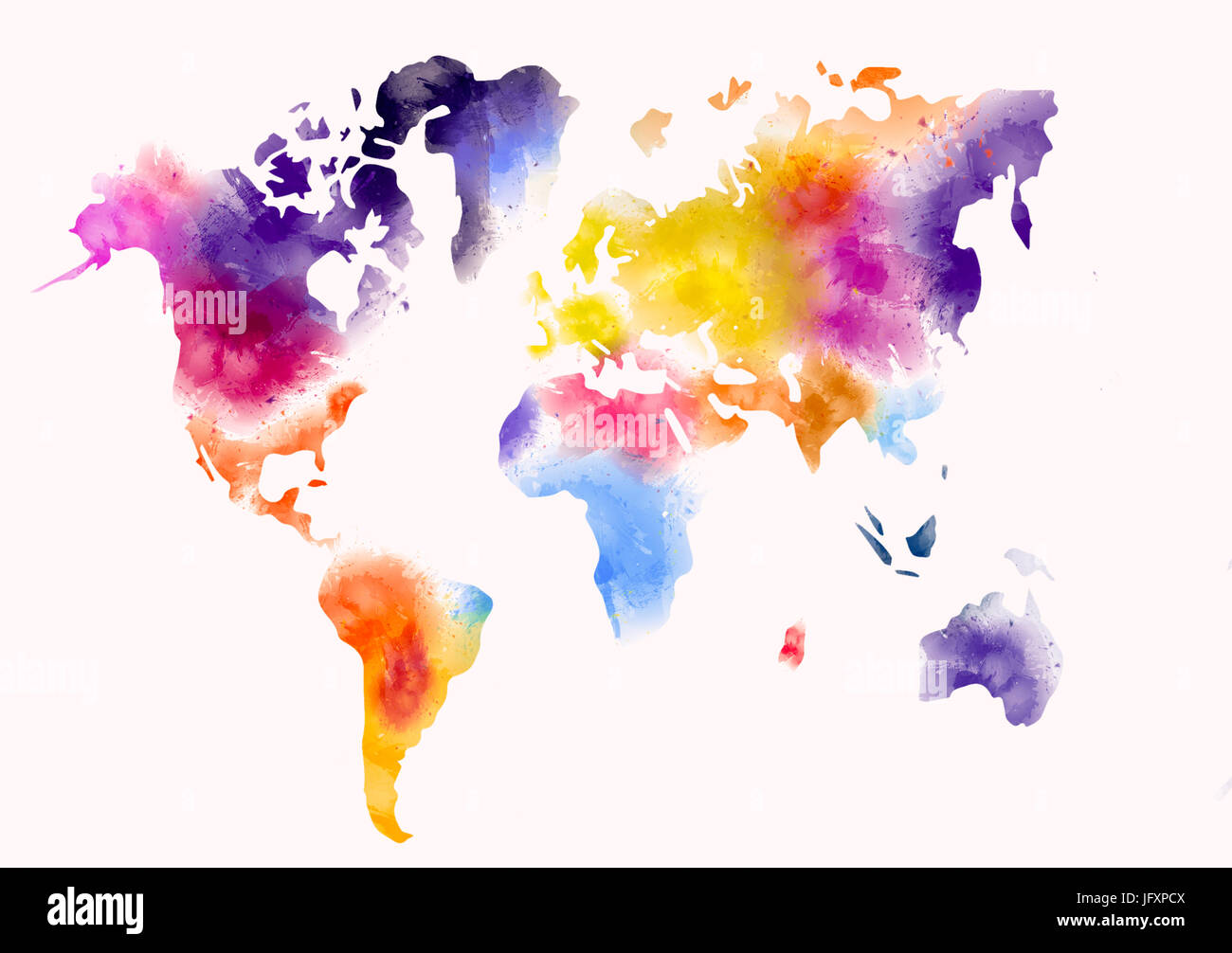 Welt Karte bunt Aquarellfarbe Stockfoto