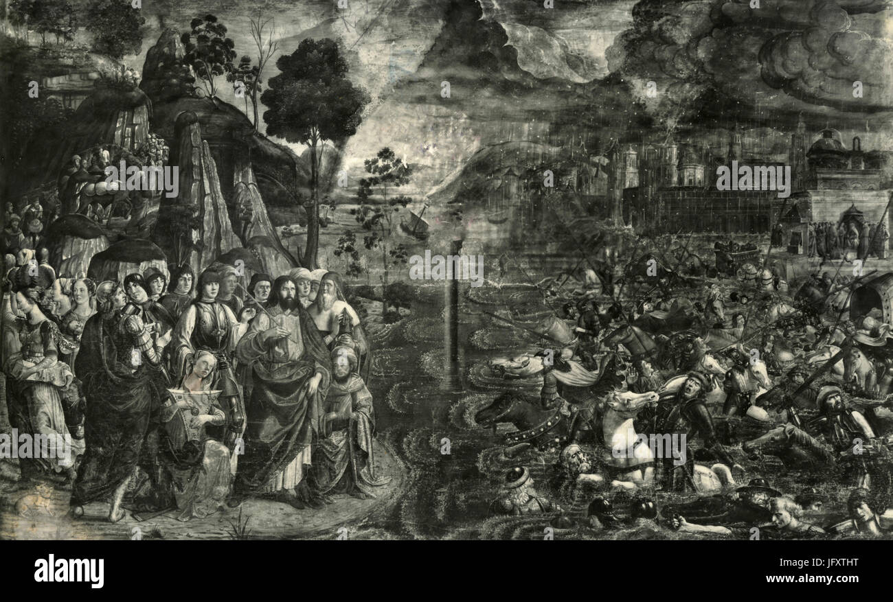 Überquerung des Roten Meeres, Gemälde von Piero di Cosimo, Cappella Sistina, Vatikanstadt Stockfoto