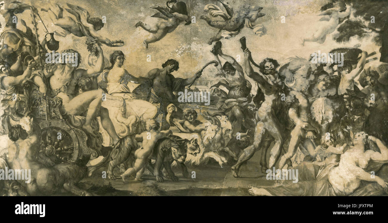 Triumph des Bacchus und Ariadne, Fresko von Caracci e Scolari, Palazzo Farnese, Rom, Italien Stockfoto