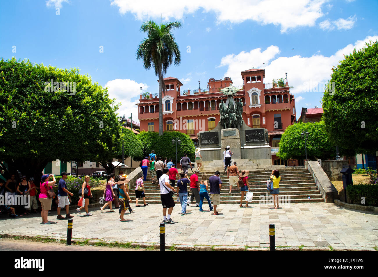 Plaza Bolivar mit touristischen, Panama City, Panama Stockfoto