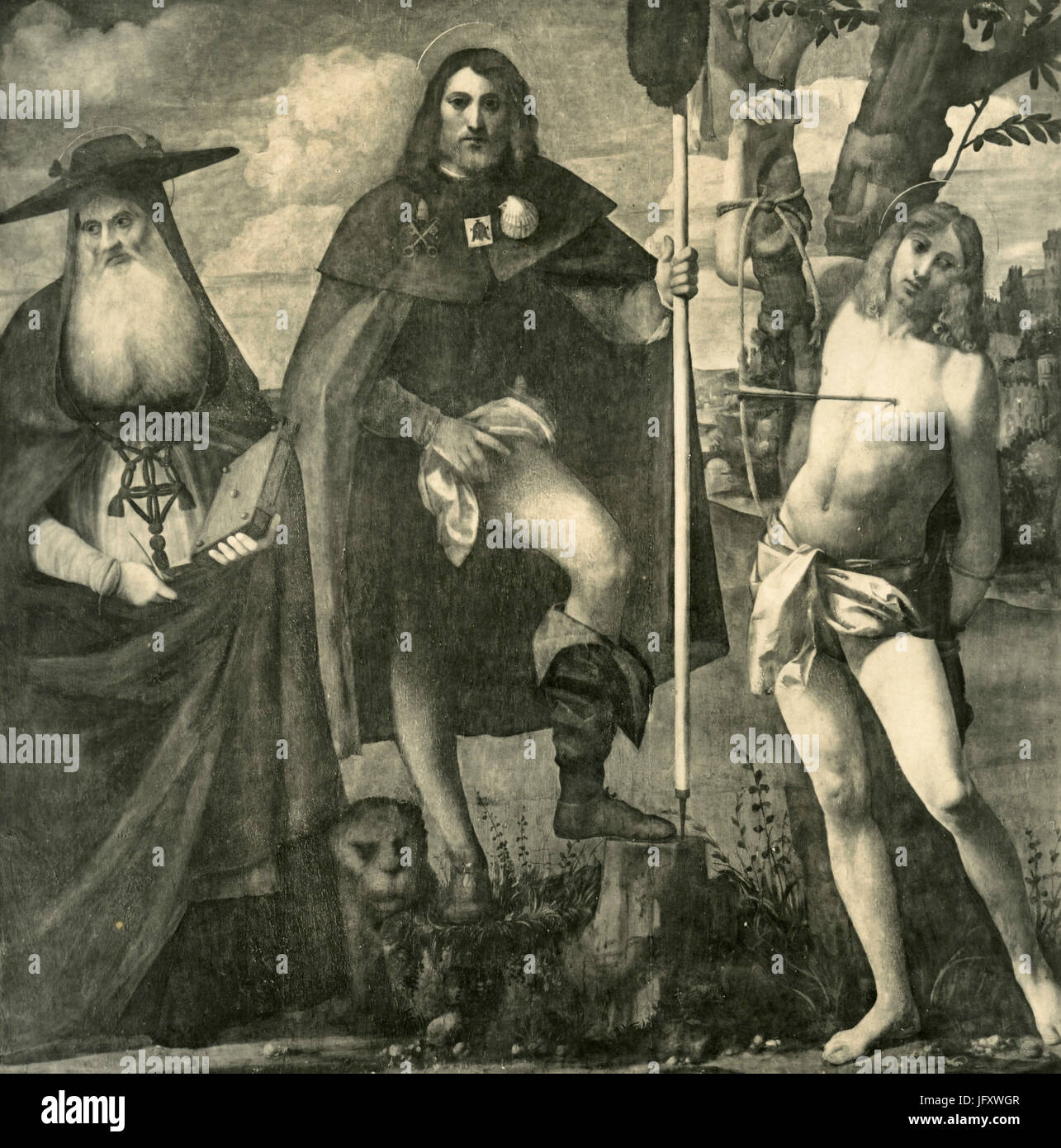 Heiligen Rocco, Sebastian, und Jerome, Gemälde von Girolamo da Treviso, Venedig, Italien Stockfoto