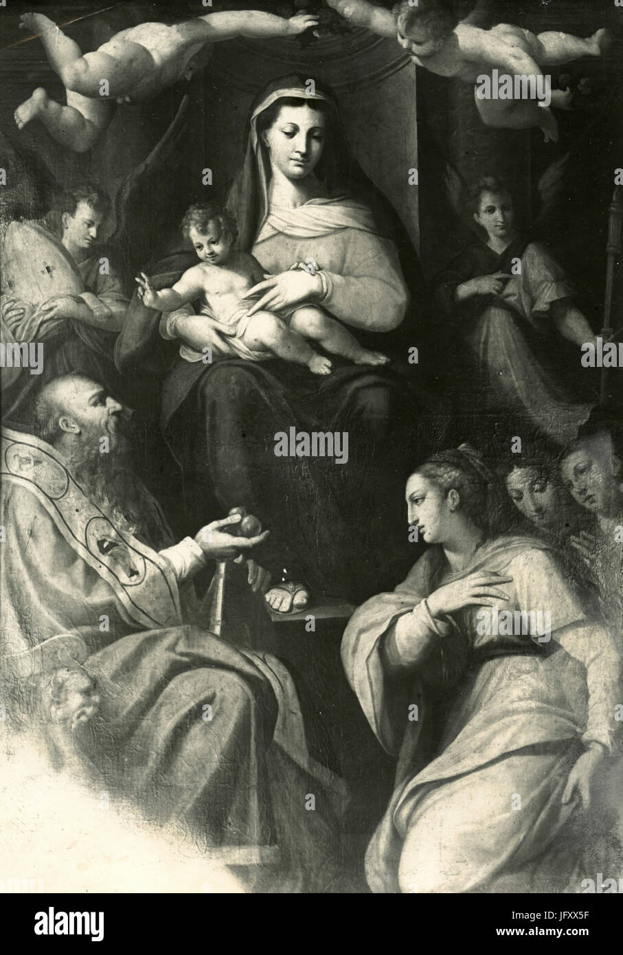 Thronenden Madonna mit Kind und Heiligen, Gemälde von Procaccini, Bologna, Italien Stockfoto