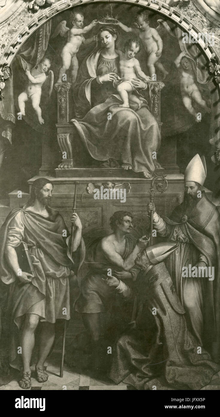 Thronenden Madonna mit Kind und Heiligen, Gemälde von Girolamo Siciolante da Sermoneta, Rom, Italien Stockfoto