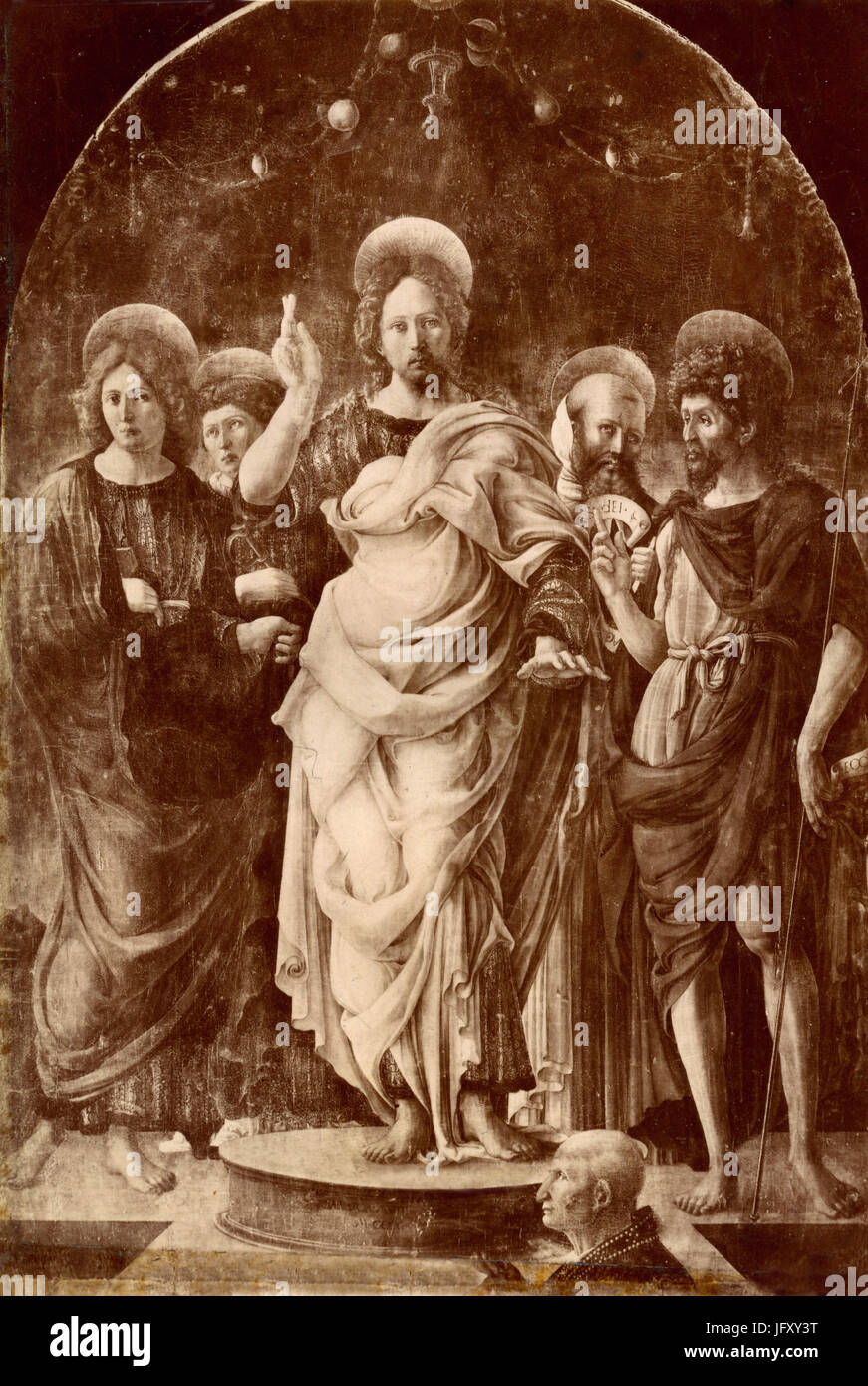 Christus-Salvatore und Heiligen, Gemälde von Girolamo da Cremona, Italien Stockfoto