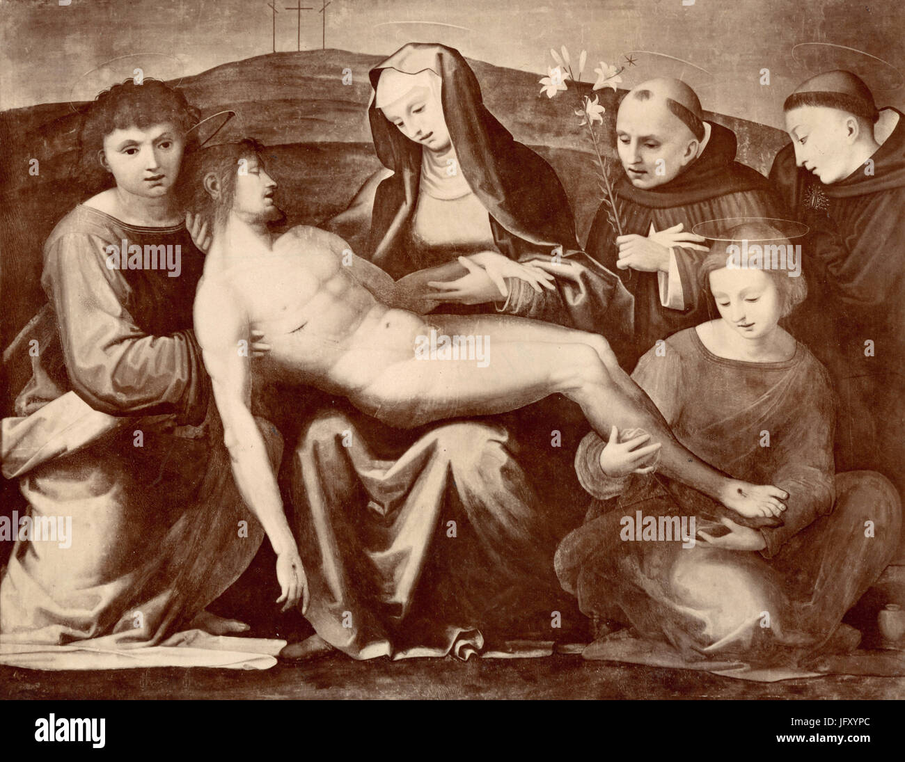 Toten Christus mit Maria und Heiligen, Gemälde von Fra Bartolomeo und Paolino, Italien Stockfoto