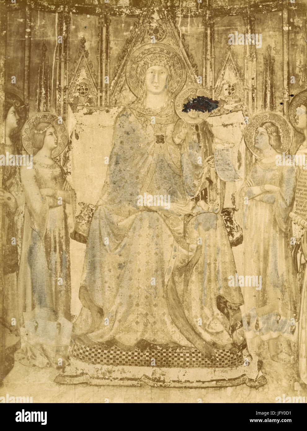 Thronenden Madonna mit Kind und Engel, Gemälde von Lippo Memmi, Siena, Italien Stockfoto