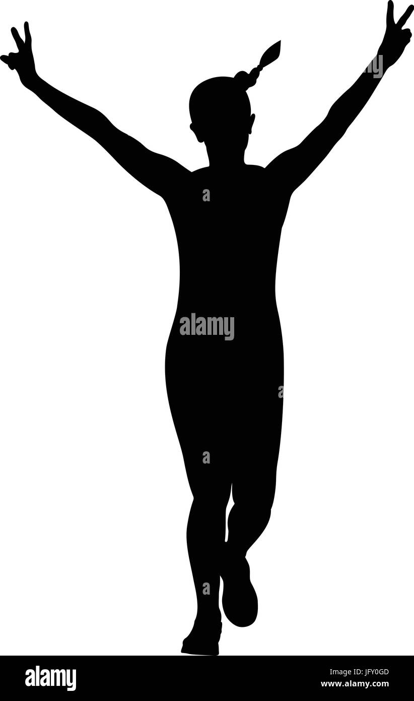 Mädchen laufen Hand Frieden Symbole schwarze silhouette Stock Vektor