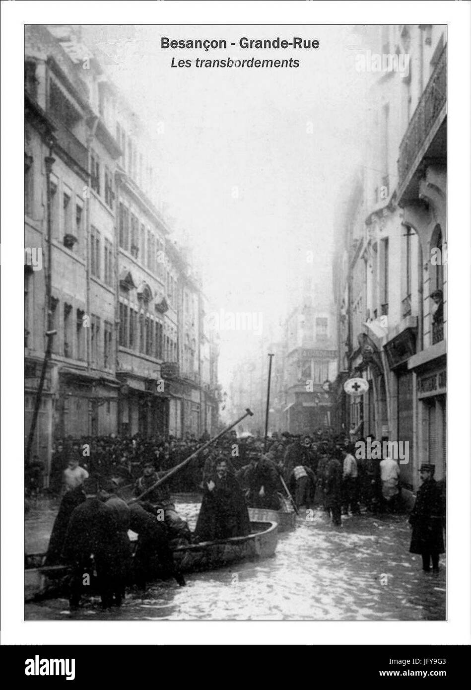 Crue du Doubs de 1910 - Besançon - Grande rue Stockfoto