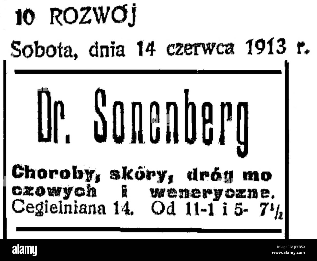 Emanuel Sonnenberg Reklama Rozwój 1913 nr134-10 Stockfoto