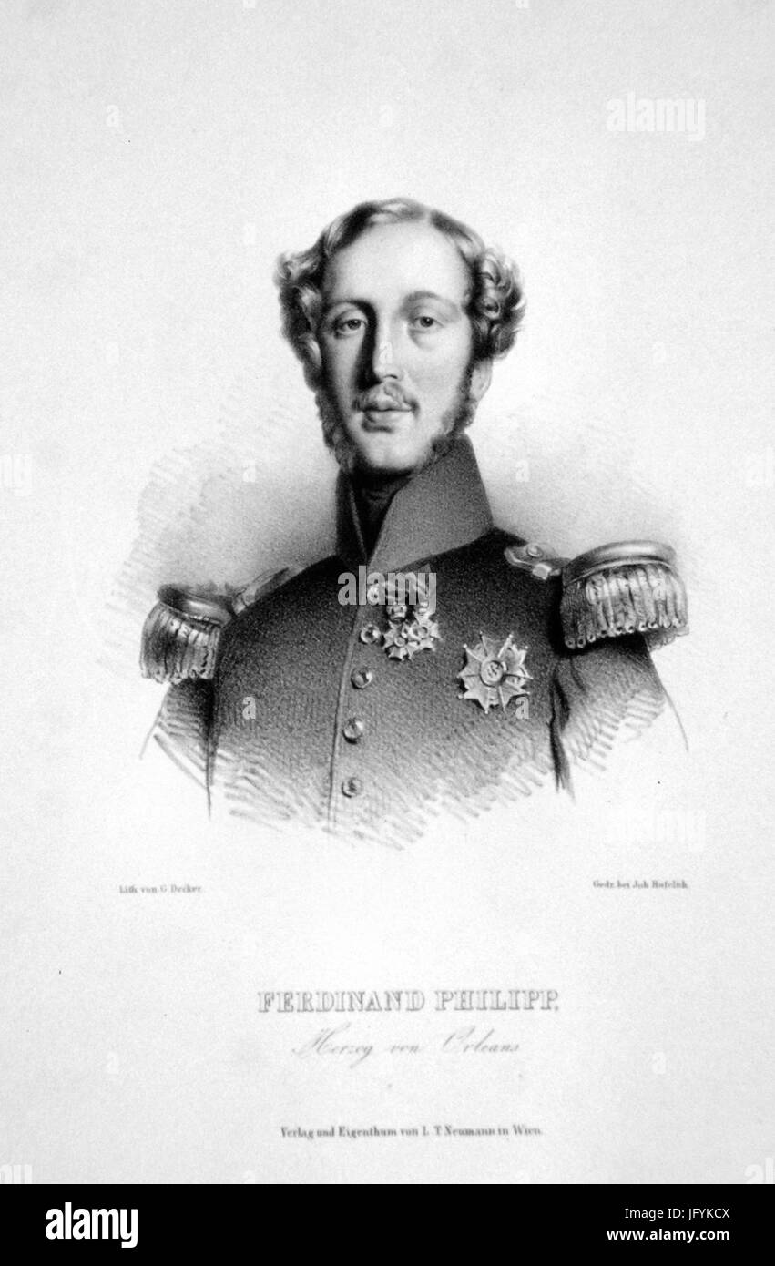 Eine historische Figur, Ferdinand Philippe d’Orleans, ein französischer Prinz und ältester Sohn von König Ludwig-Philippe I., bekannt für seine Rolle in der französischen Königsgeschichte. Stockfoto