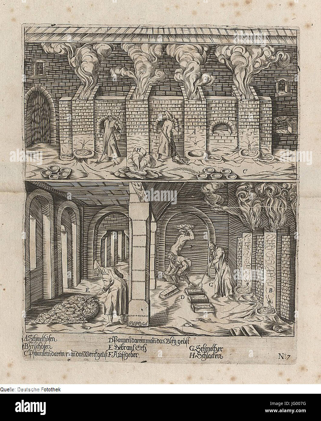 Fotothek df tg 92 000 Bergbau 5E Metallurgie 5E Blei 5E Erz 5E Schmelzen 5E Ofenpass 5E Schlacke Stockfoto