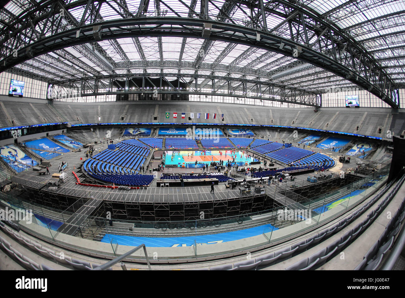 3. Juli 2017 - Struktur ParanÃ, Curitiba, Brasilien - Brasilien - World League Volleyball Finale 2017 - montiert Arena da Baixada Stadion in Curitiba (Brasilien), für die Spiele zwischen 4 und 8 Juli. Alle Spiele werden in der Arena da Baxaida gespielt werden, ein Fußballstadion, das auch 2014 FIVB World Cup Gastgeber entspricht. Foto: Geraldo Bubniak Credit: Foto: Geraldo Bubniak/ZUMA Draht/Alamy Live-Nachrichten Stockfoto