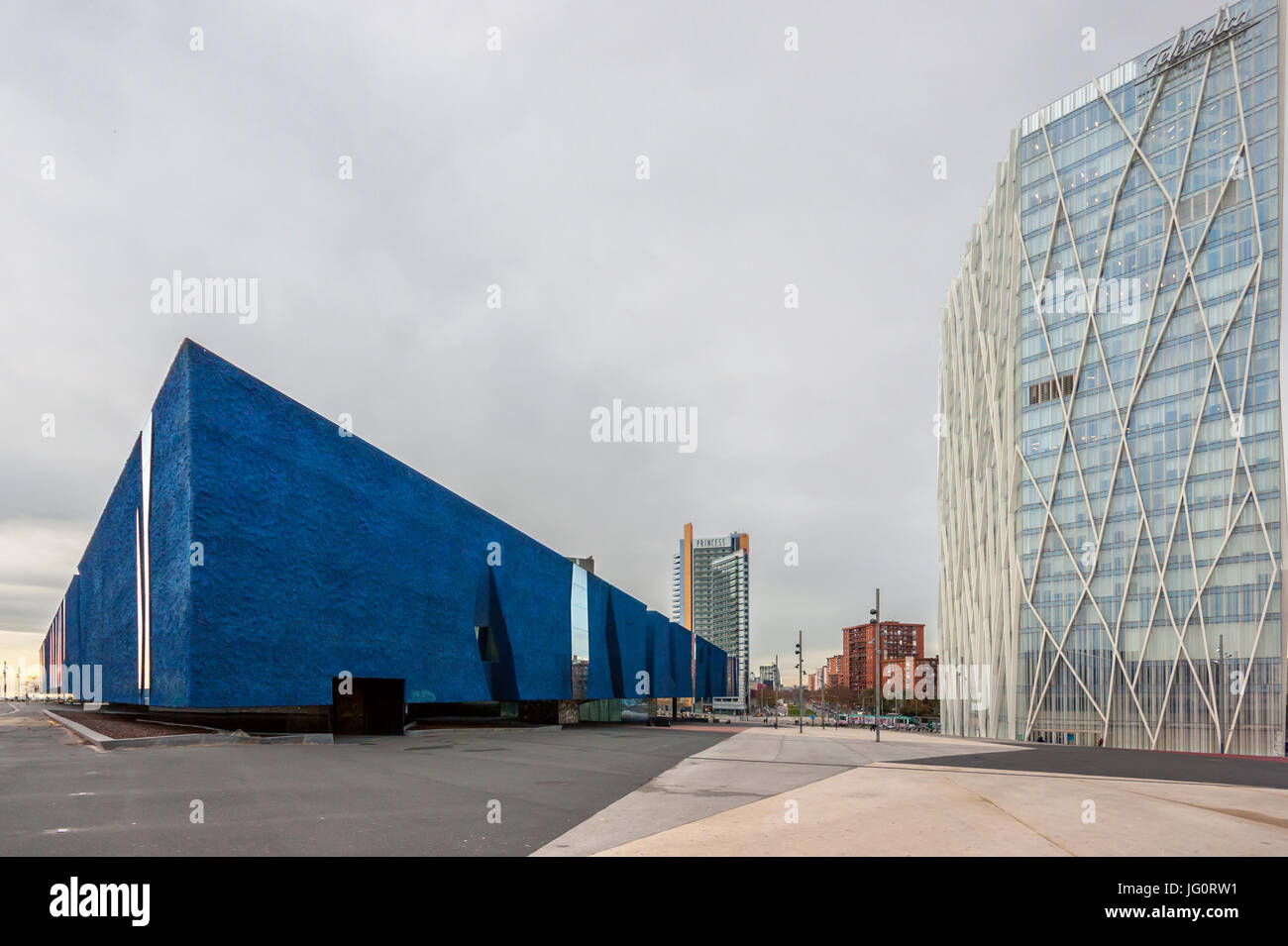 Museu Blau – Naturhistorisches Museum von Barcelona, Forum Building, Herzog & de Meuron Architekten, außen aus Nordwesten Stockfoto