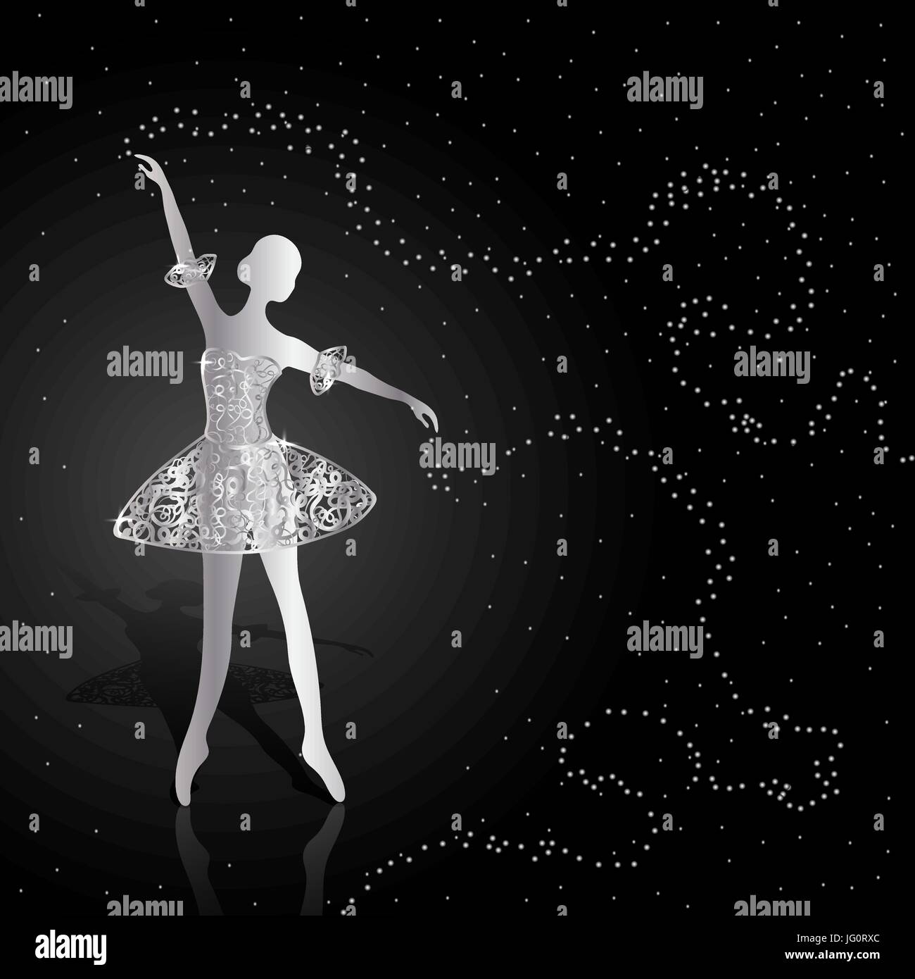 Silberne Ballerina auf dunklem Hintergrund. Stock Vektor