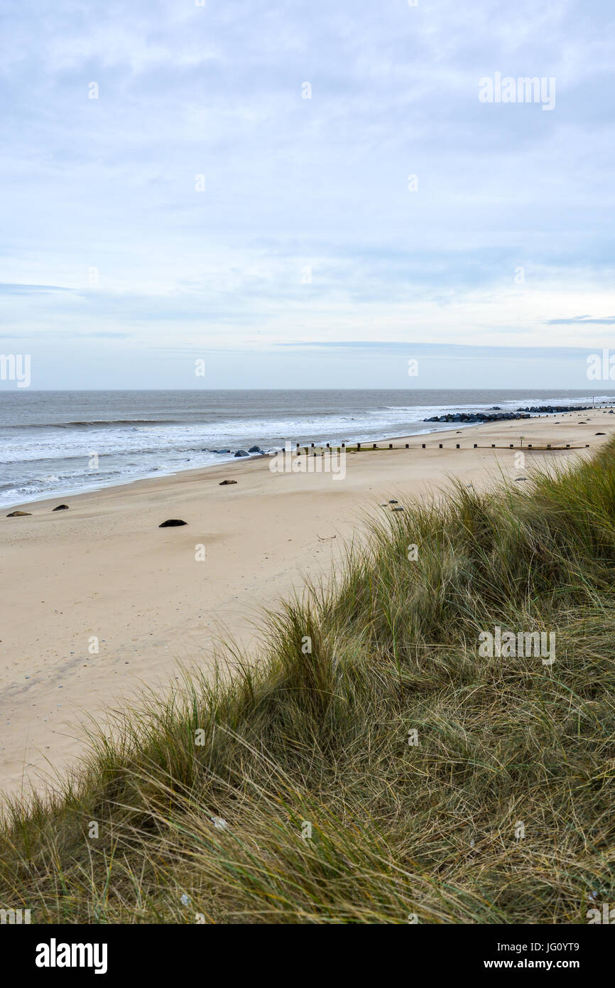 Dünen und Strand an der Küste von Norfolk in England im winter Stockfoto