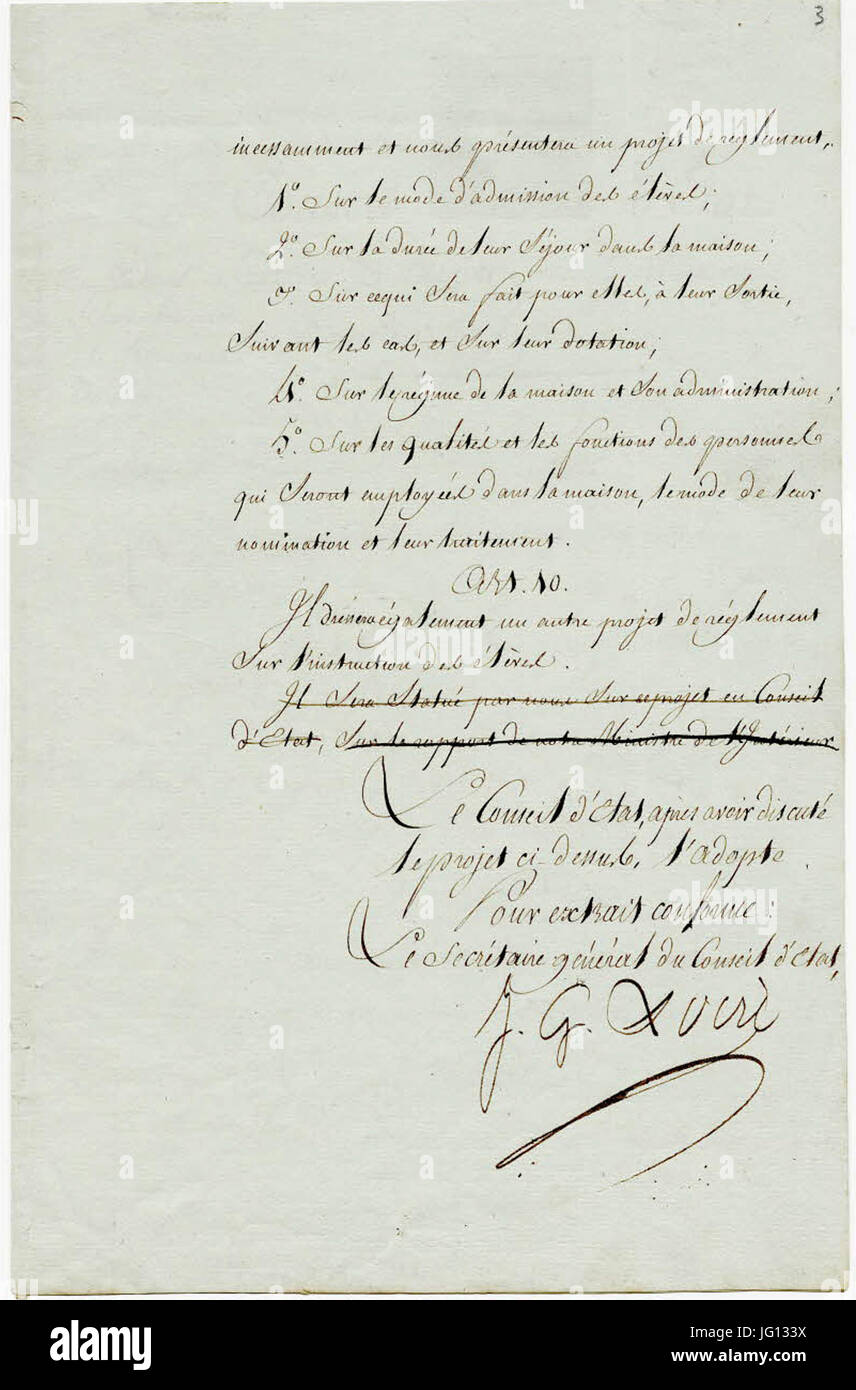 Decreto Créant Les Maisons d'Éducation De La Légion d ' Honneur, 24 Frimaire ein XIV (15 Décembre 1805). 3 - Archive Nationales - AE-II-2300 Stockfoto