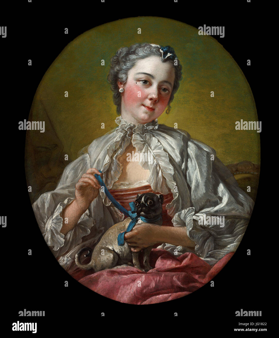 François Boucher - eine junge Dame mit ein Mops - Google Art Project Stockfoto