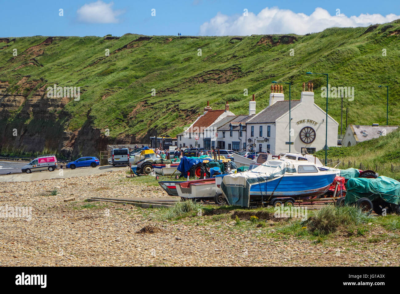 Typische englische Sommerurlaub am Meer, Saltburn am Meer, North Yorkshire Stockfoto